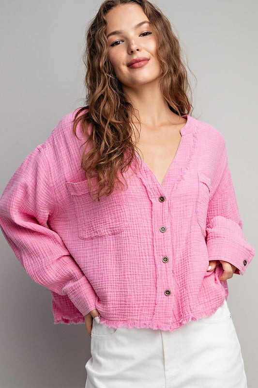 Pink Gauze Button Down