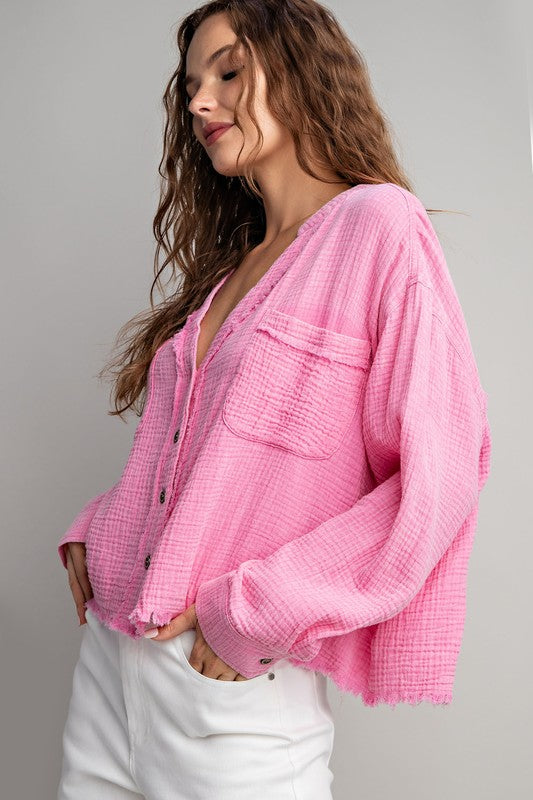 Pink Gauze Button Down