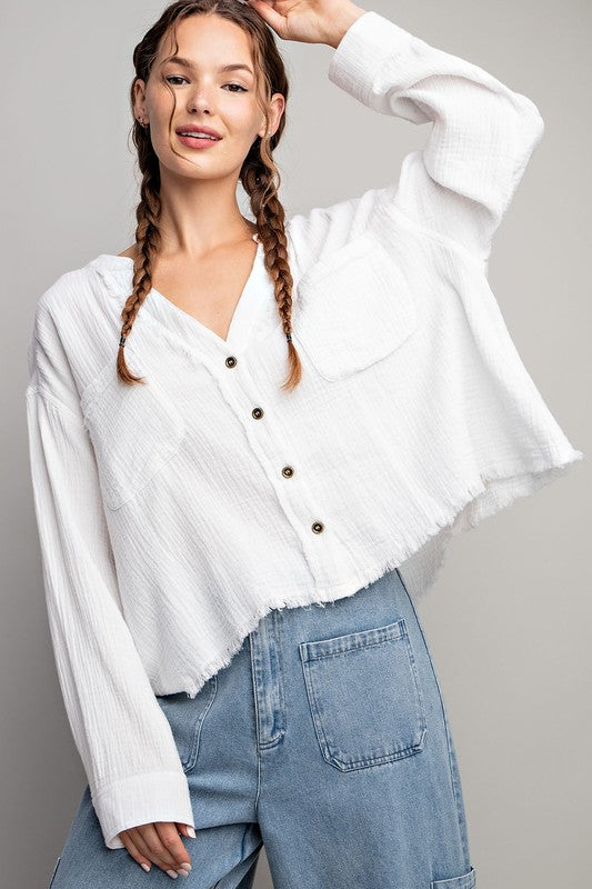 White Gauze Button Down