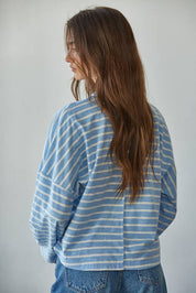 Blue & White Striped Mock Neck Long Sleeve
