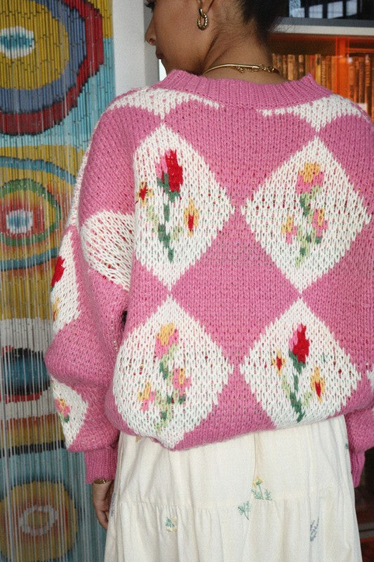 Pink Vintage Flower Sweater