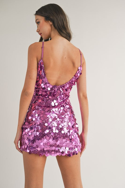 Purple Sequin Mini Dress