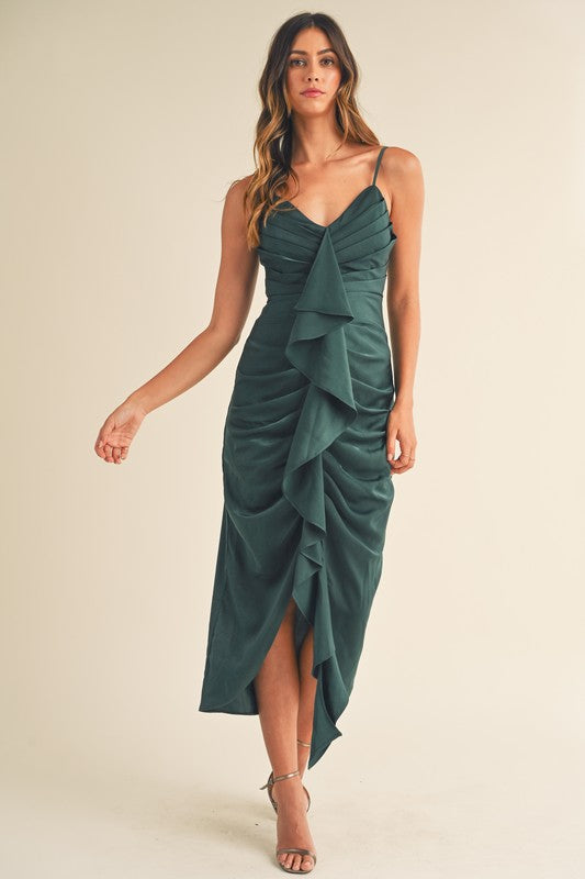 Satin Front Ruffle Dress - RTS