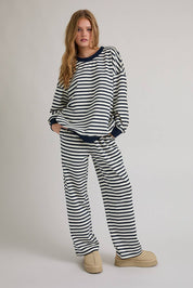 Ivory & Navy Crewneck & Pants Set