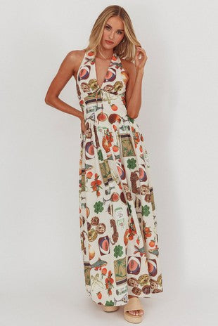 Tropical Halter Maxi Dress