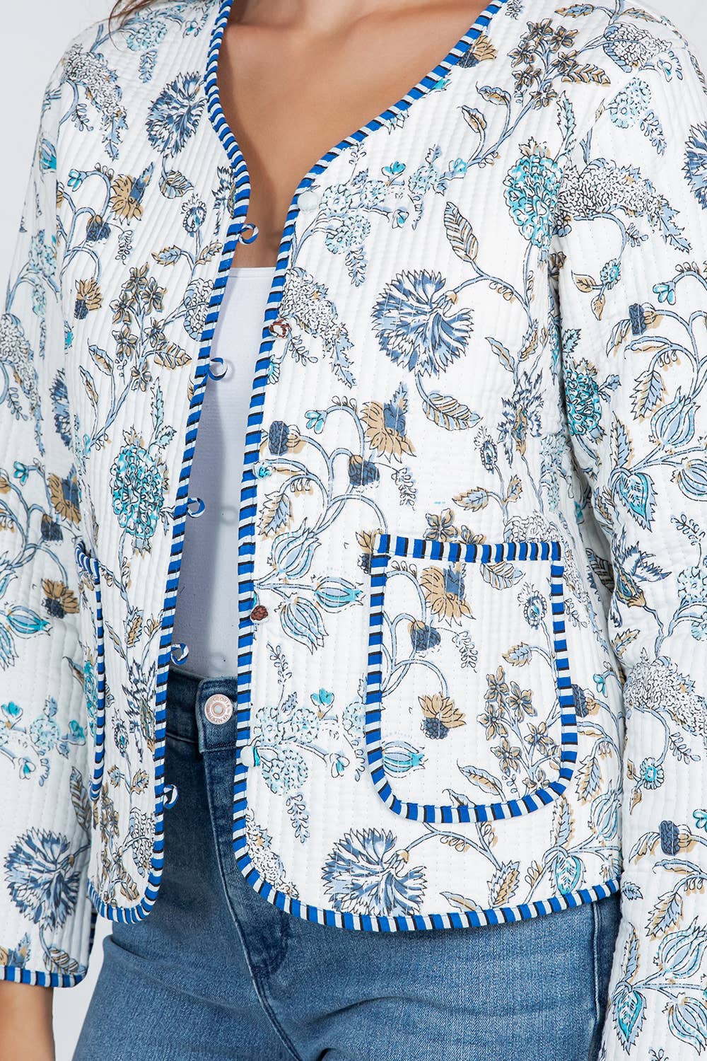 White Floral Quilted Jacket