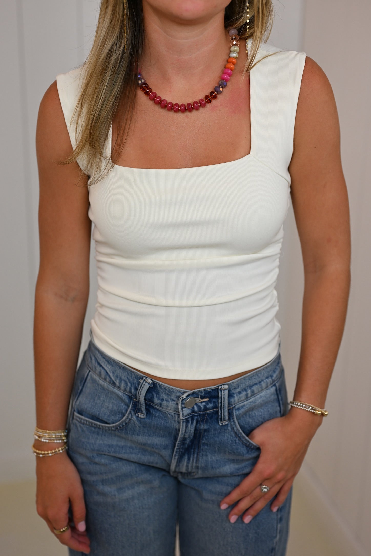 Cream Square Neck Top