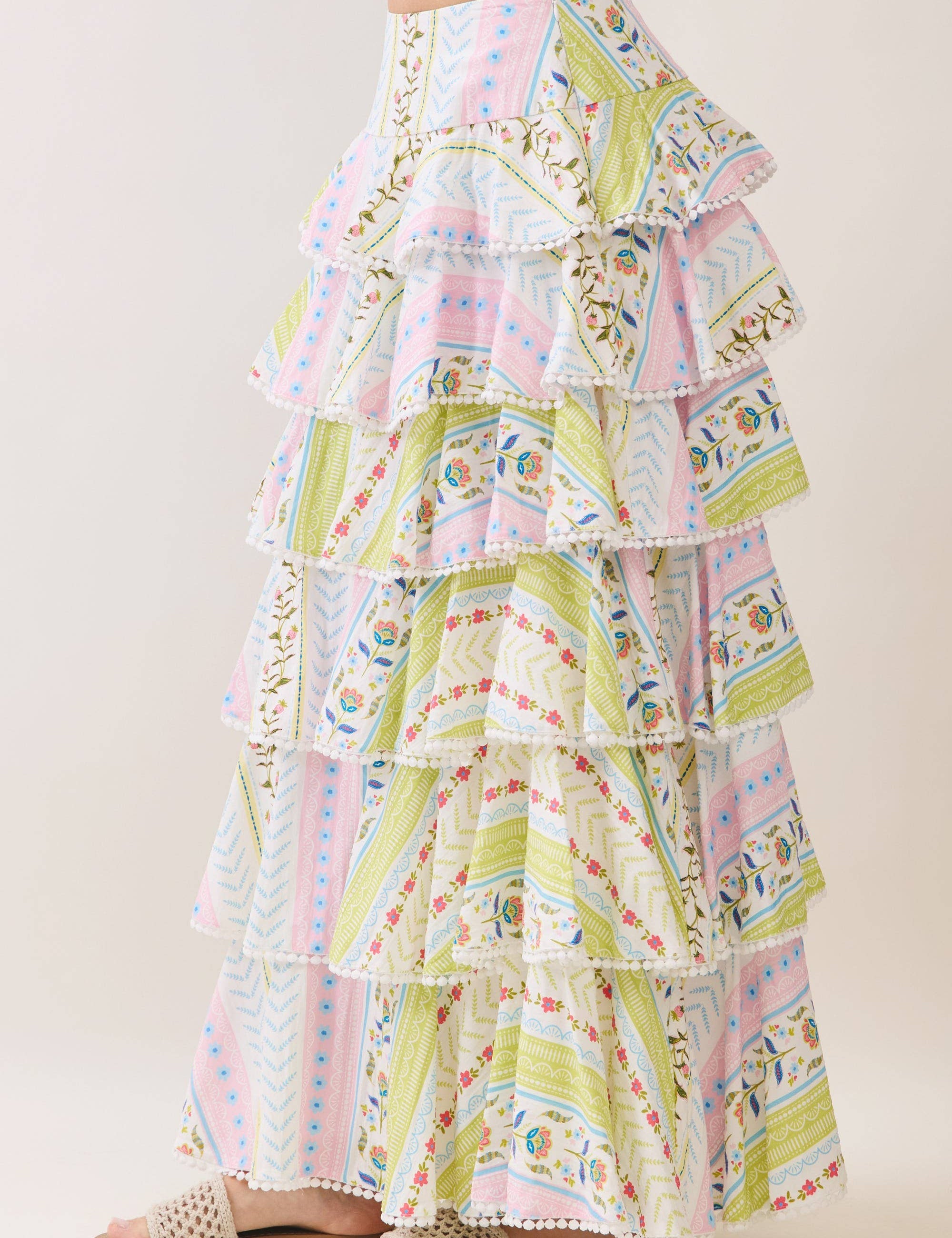 Floral Print Tiered Ruffle Maxi Top & Skirt Set