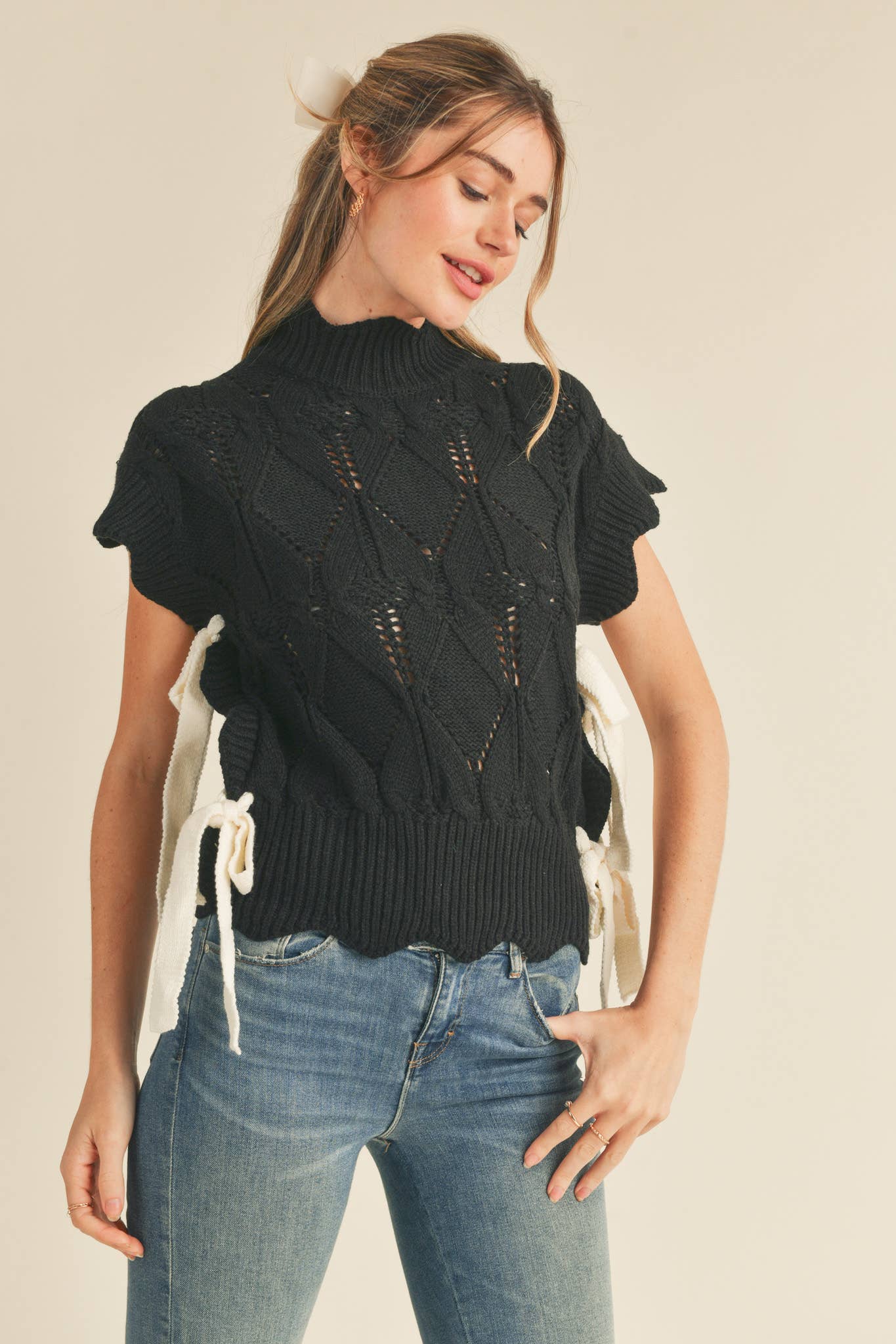 Black Mock Neck Cropped Sweater Vest
