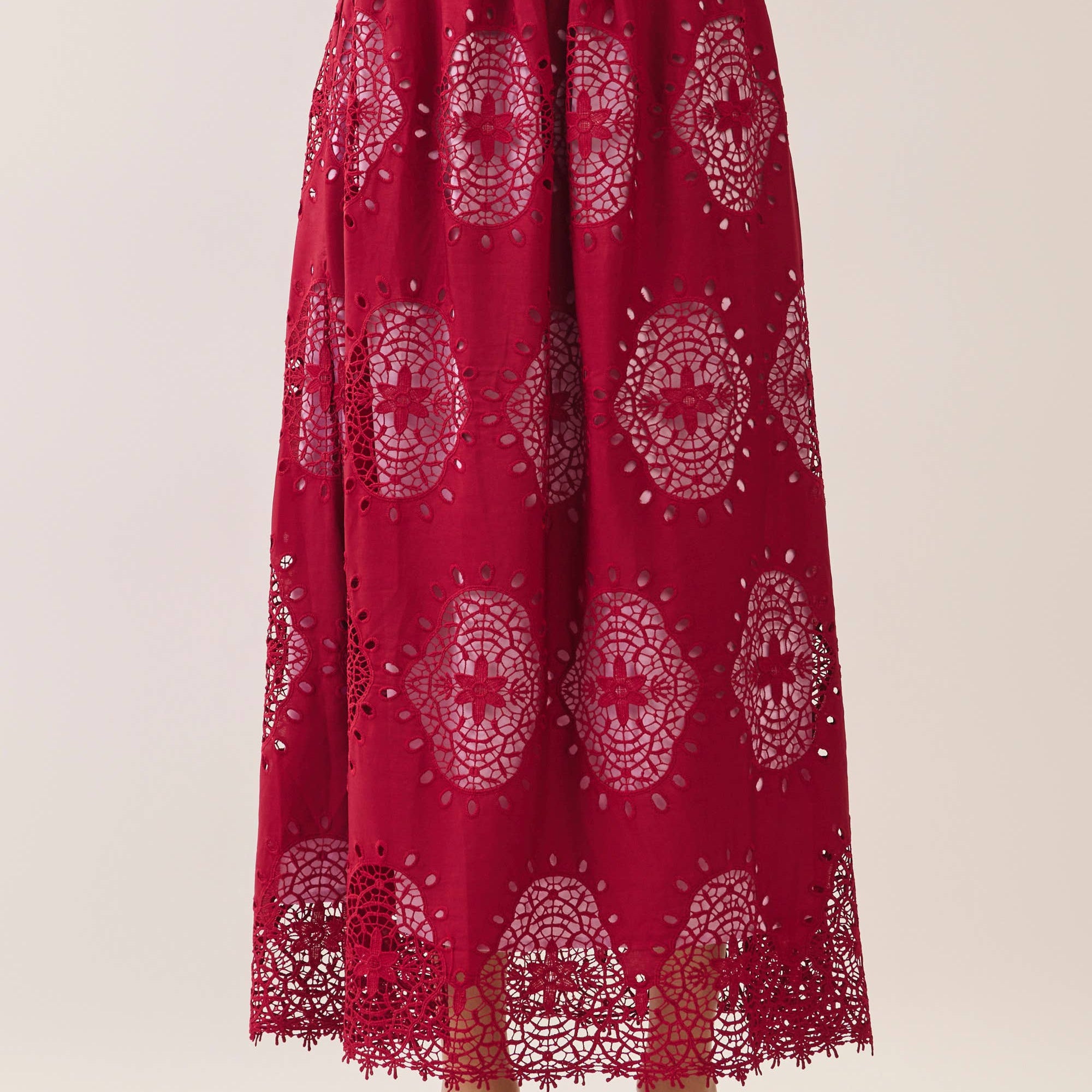 Burgundy Eyelet Scalloped Maxi Skirt