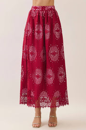 Burgundy Eyelet Scalloped Maxi Skirt
