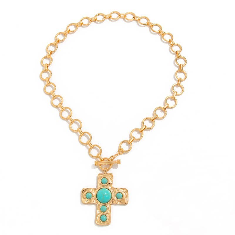 Notable Hammered Turquoise Cross Necklace