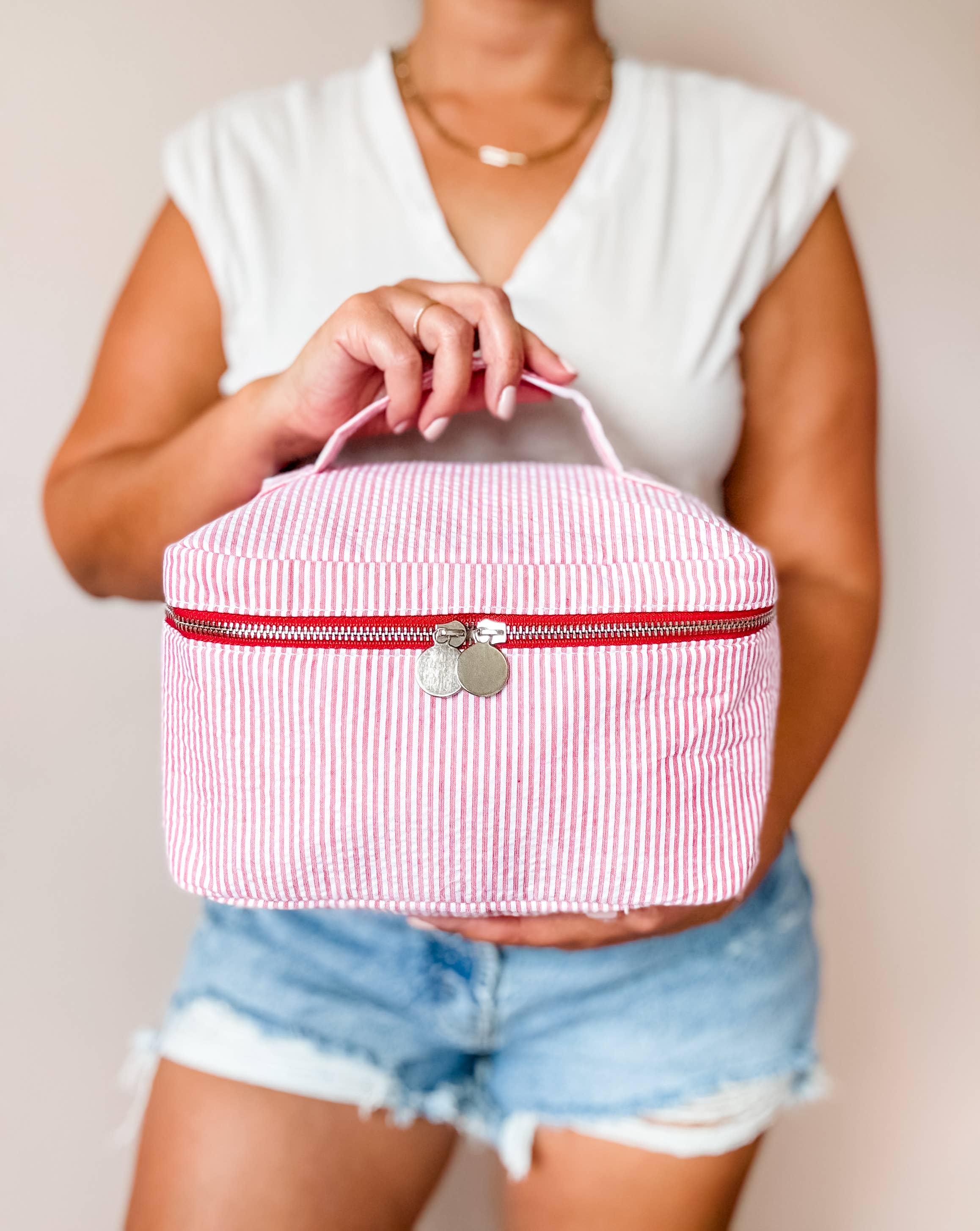 Red Seersucker Cosmetic Bag