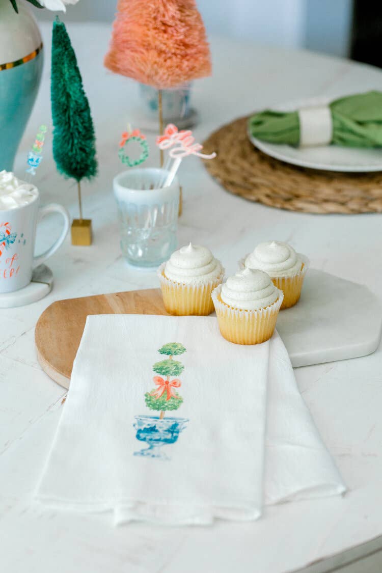 Topiary Watercolor Tea Towel