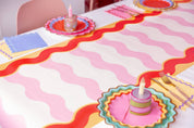 Groovy Waves Paper Table Runner (25 foot, cut to fit) showing designed on a convenient roll