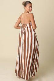 Brown & Cream Stripe Open-Back Maxi Dress
