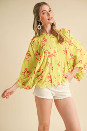 Blue Floral Dolman Sleeve Blouse