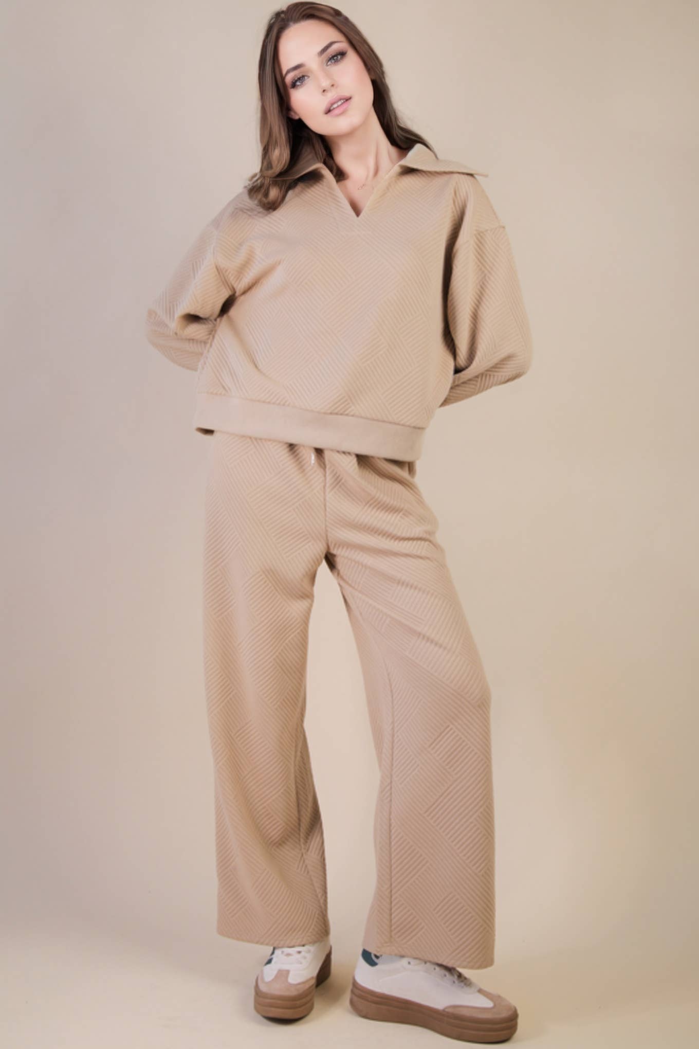 Brown Textured Casual Comfy Set