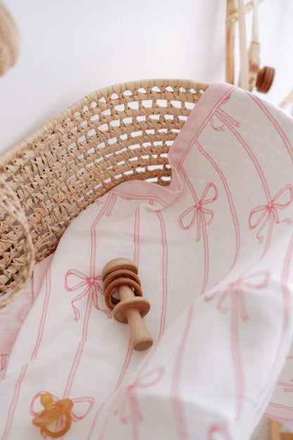 Pink Bow Muslin Baby Blanket