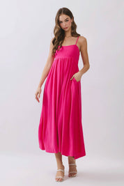 Pink Open Back Tie Strap Maxi Dress