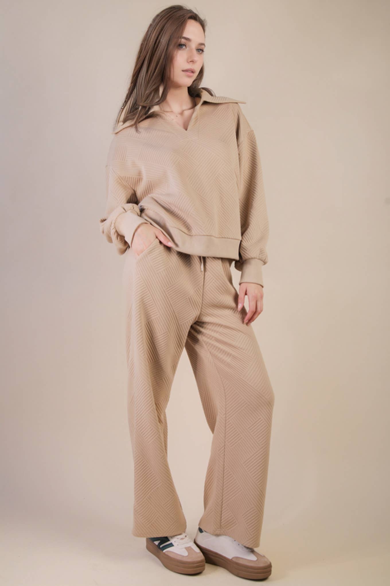 Brown Textured Casual Comfy Set