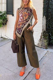 Maroon Fringe Hem Sleeveless Top