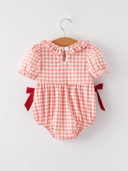 Girls Baseball Bow Smocking Embroidery Plaid