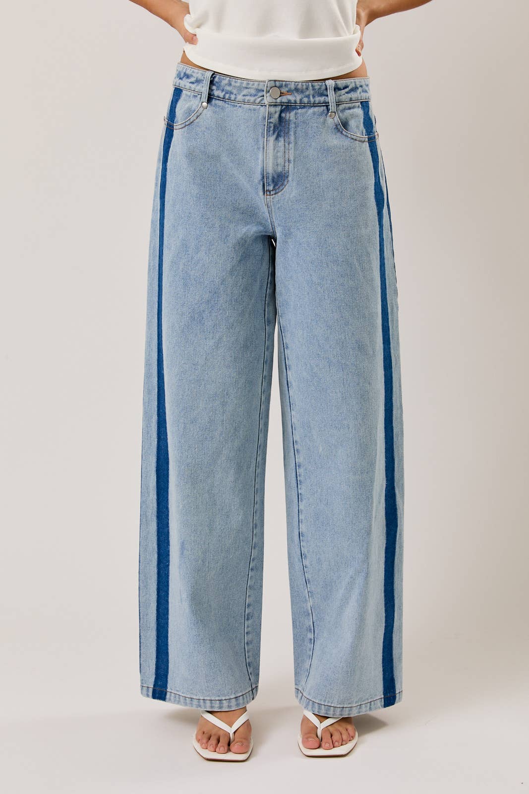 Side Stripe Washed Low Rise Jeans