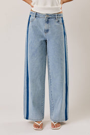 Side Stripe Washed Low Rise Jeans