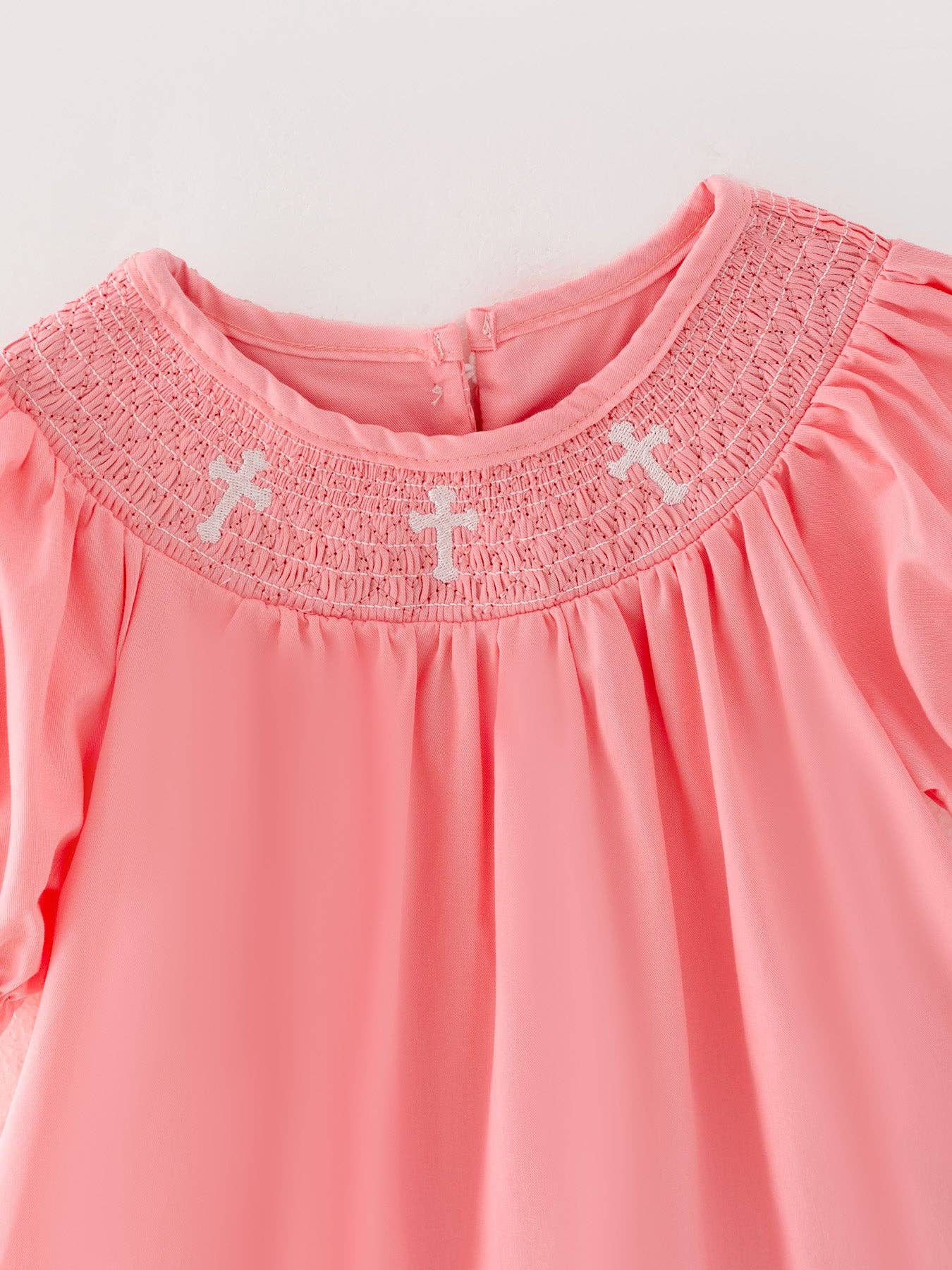 Pink Smocking Embroidered Crucifix Girls