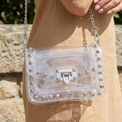 Clear Studded Crossbody Stadium Bag With Chain Strap