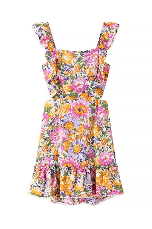 Floral Print Square Neck Mini Dress