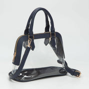 Faux Leather Trim Transparent Structured Top Handle Handbag / Crossbody Bag: Clear, Black