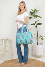 Teal Hibiscus Quilted Tote Bag