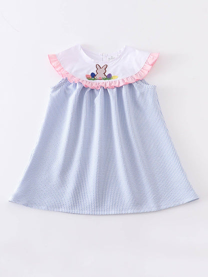 Blue Stripe Rabbit Applique Girls