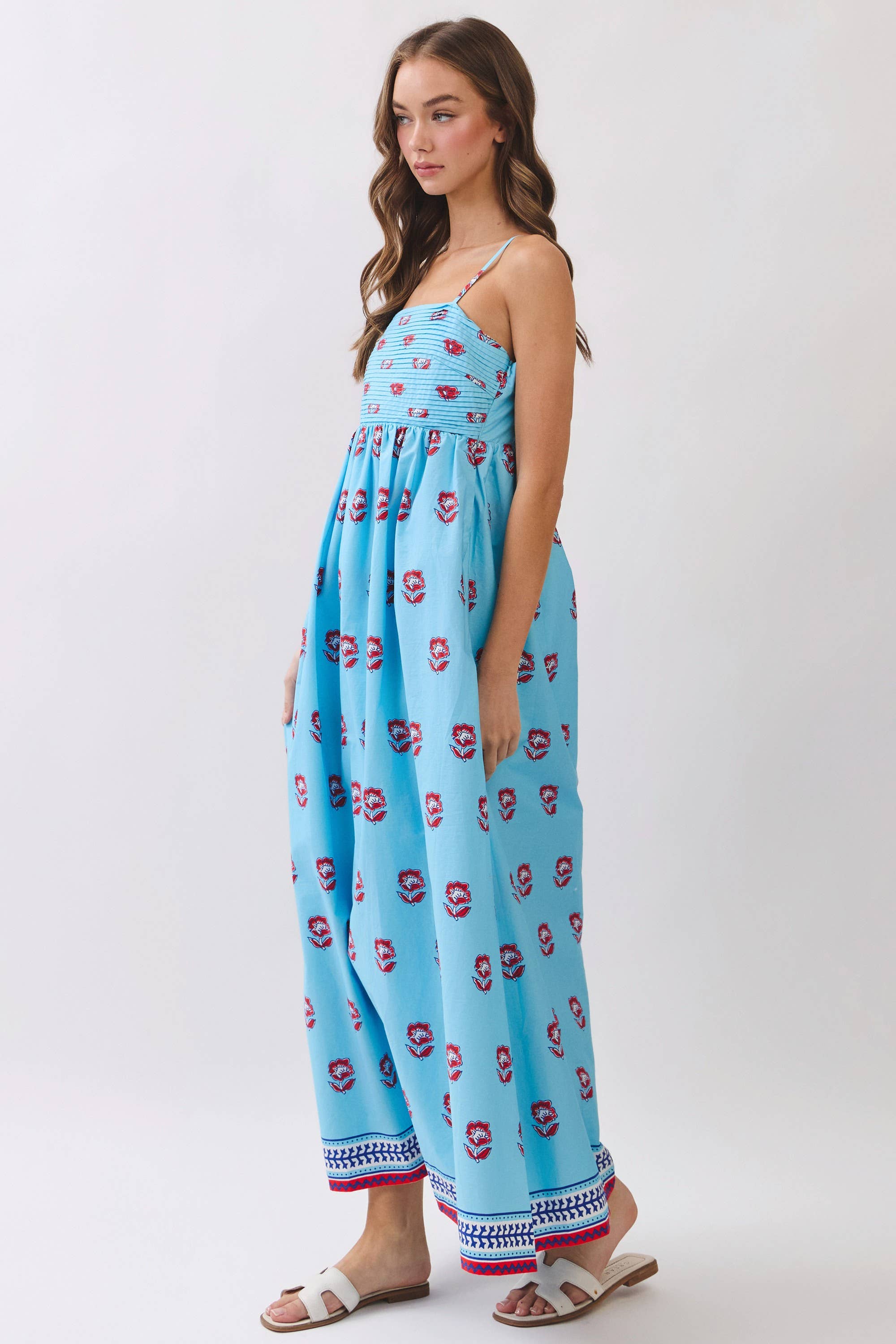 Blue & Red Floral Maxi Dress