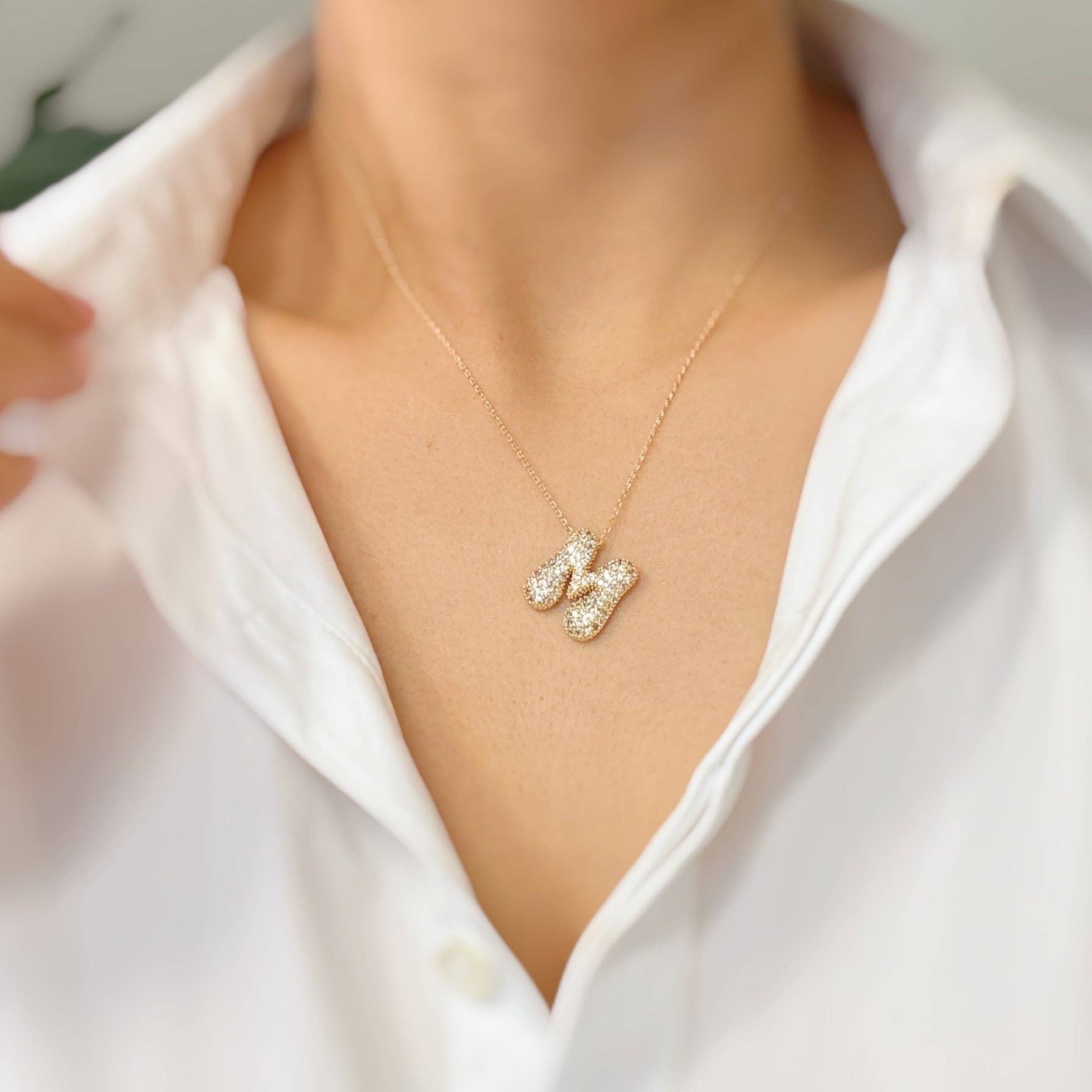Crystal Bubble Initial Necklace: T at Ninety Nine Boutique, view 5