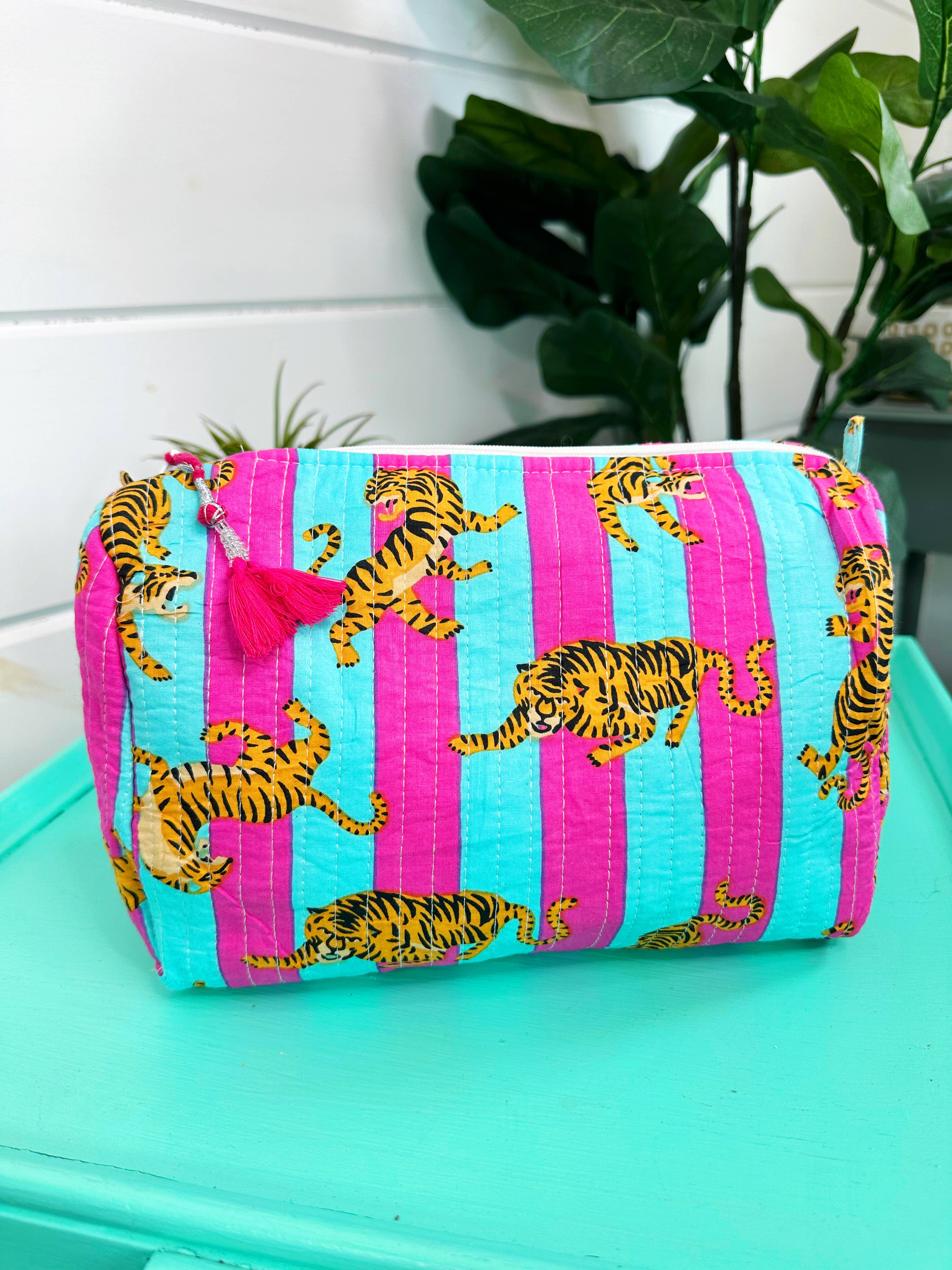 Quilted Tiger Print Makeup Bag | Cosmetics Toiletry Bag
