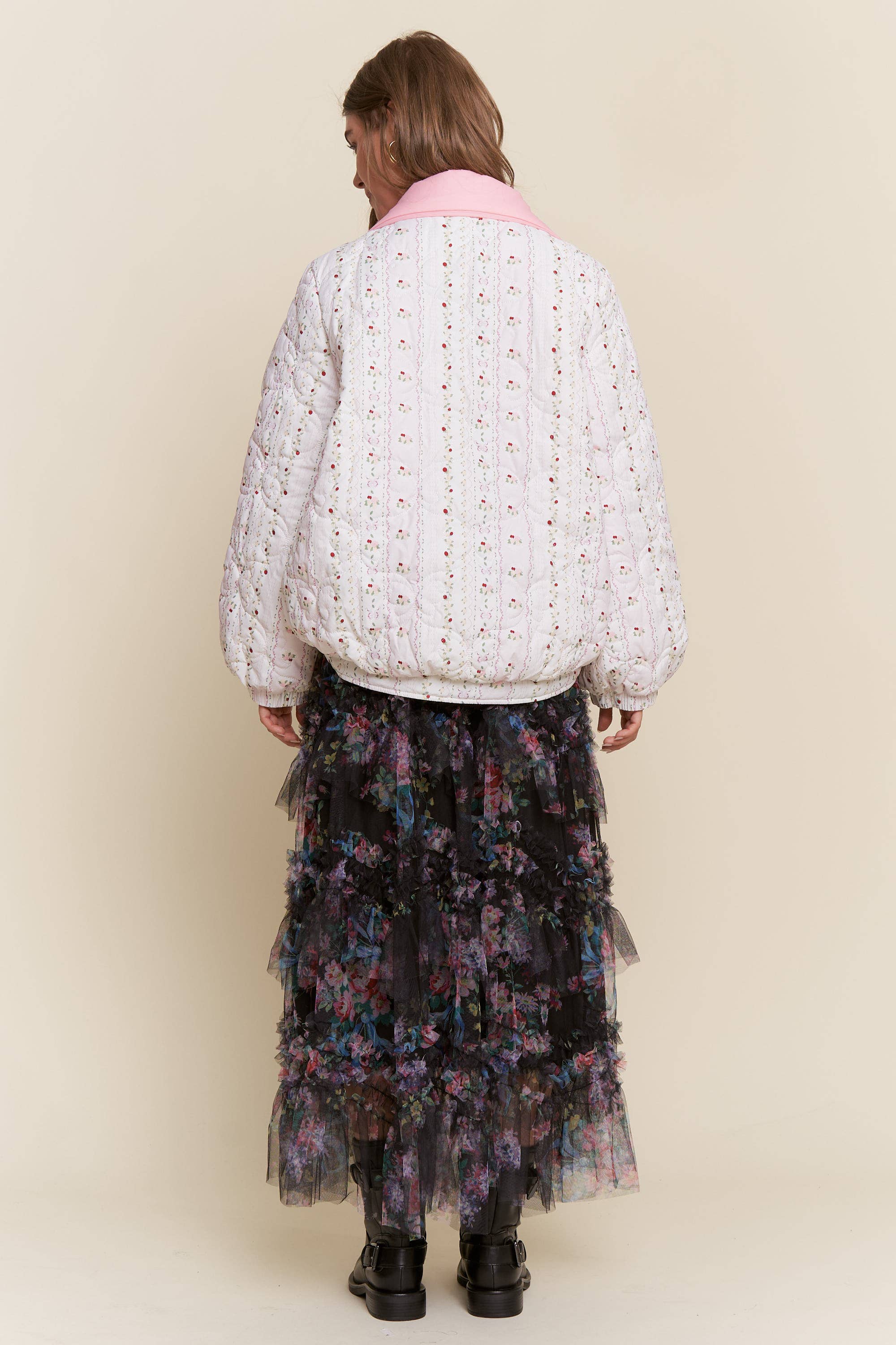 Floral Print Double Collar Jacket