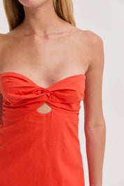Orange Linen Front Twist Midi Dress