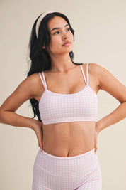 Pink Gingham Layered Sports Bra