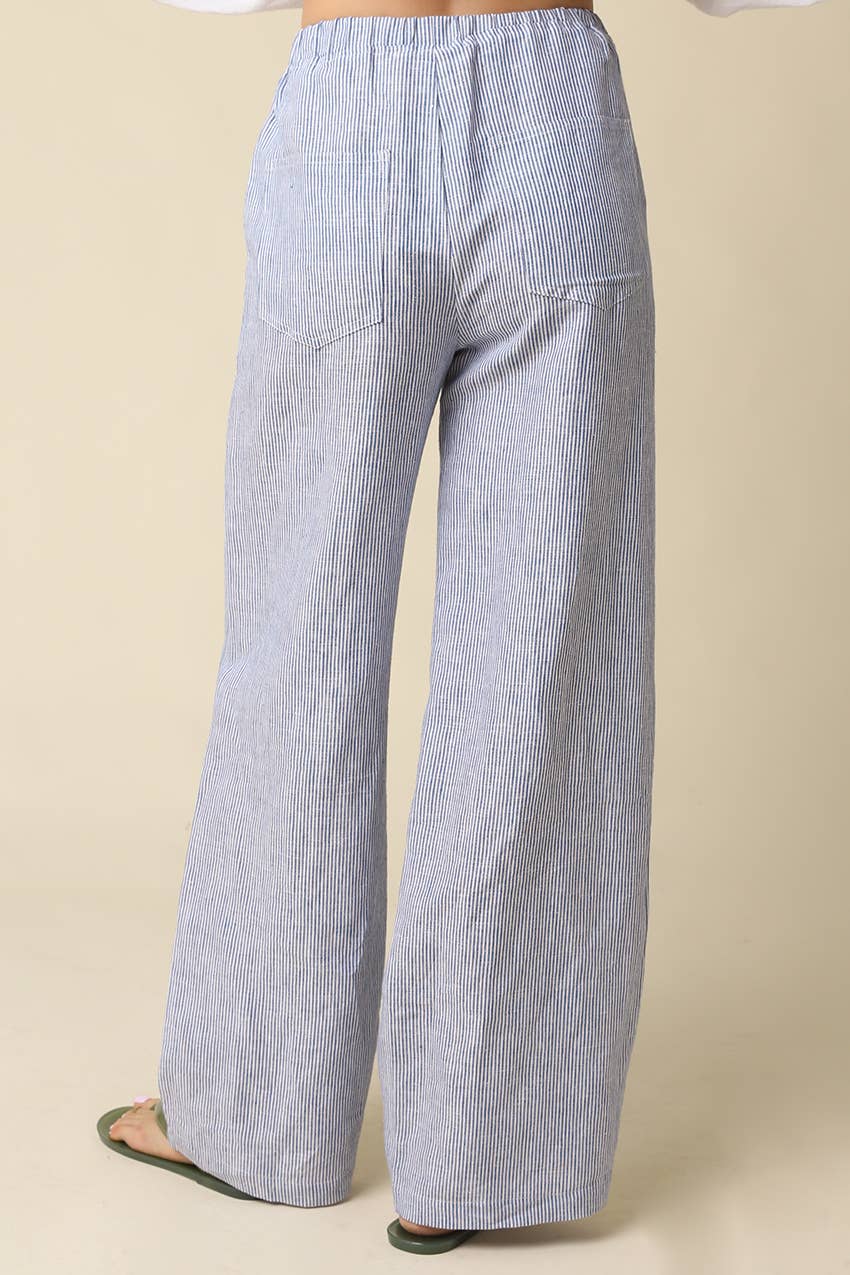 Blue Striped Wide Leg Pants