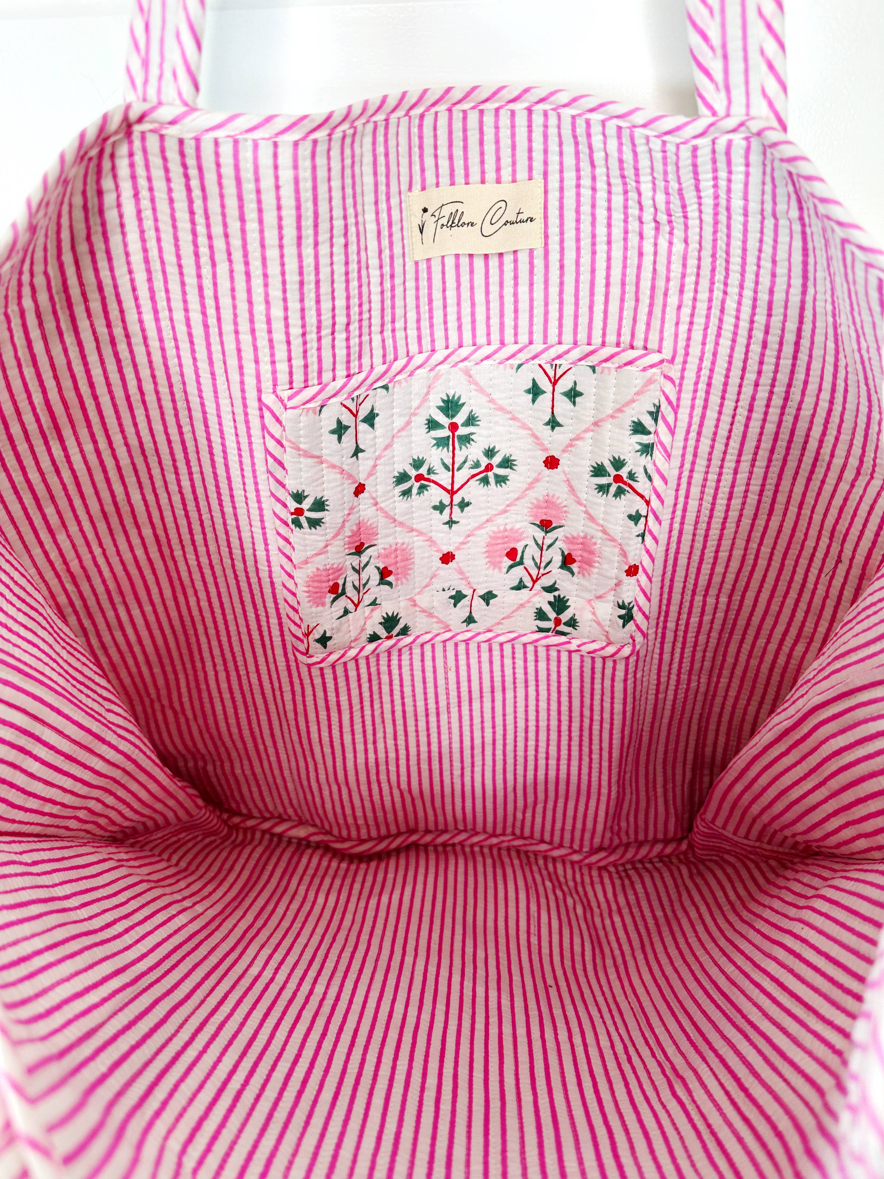 Folk Floral Large Quilted Tote Bag
