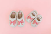 Toddler/Kid Fuzzy Plush Slippers w/ Pink Bow