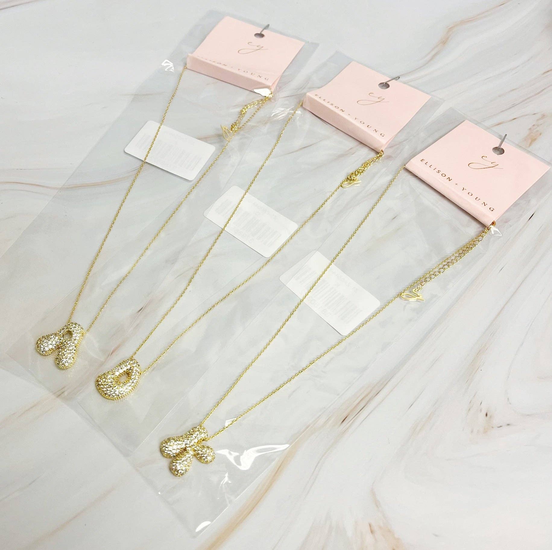 Crystal Bubble Initial Necklace: T at Ninety Nine Boutique, view 10