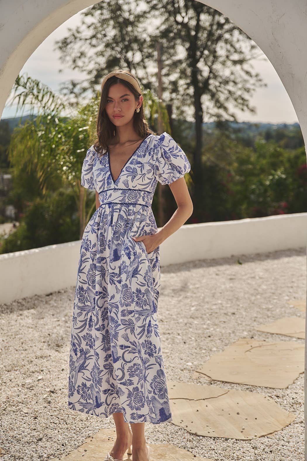 Blue Jaylene Pleated Maxi Dress Virda Floral