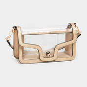 Solid Faux Leather Transparent Rectangle Shoulder Bag: Tan