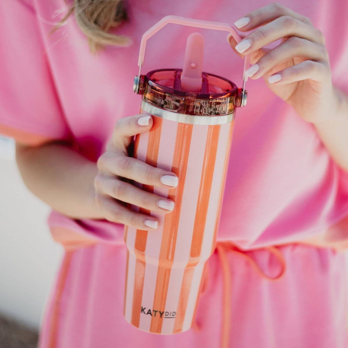 Pink and Orange Striped Tumbler from Ninety Nine Boutique