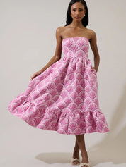 Pink Aurra Jacquard Strapless Midi Dress