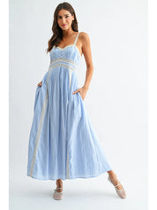 Blue Lace Trim Maxi Sundress